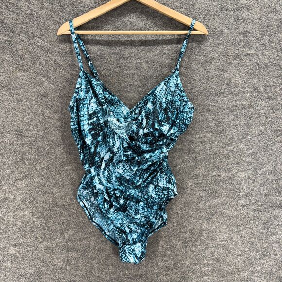 Unbranded Swimsuit Women M Medium Blue Animal Print V-Neck Sleeveless One Piece - Picture 1 of 4